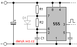 Schéma zapojení oscilátoru s 555